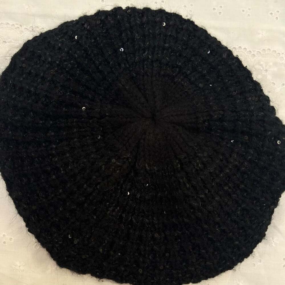 Unbranded Black Sequin Knit Beret Hat Y2K Whimsigoth